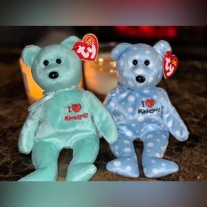 💙 Ty Beanie Baby I ❤️ Minneapolis & I ❤️ Minnesota State Bear Set